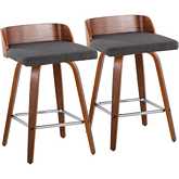 Maya 26" Swivel Counter Stool in Walnut Wood & Charcoal Fabric with Chrome Footrest (Set of 2)